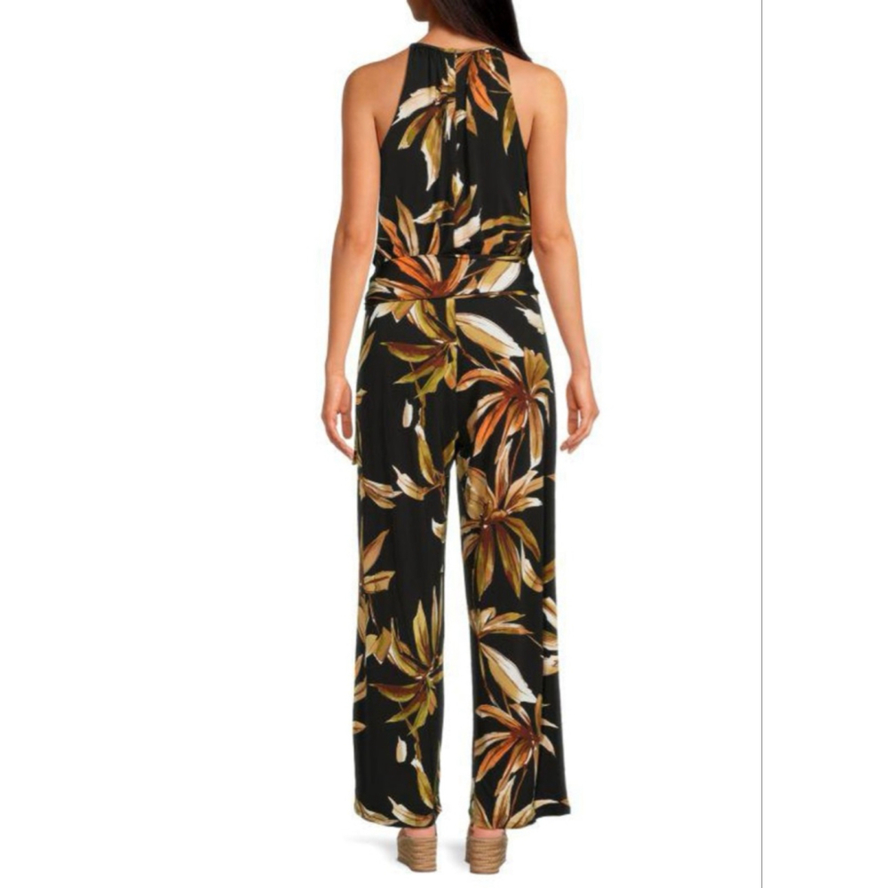 Tahari Black Floral Halter Neck Jumpsuit NWT M - Picture 2 of 6